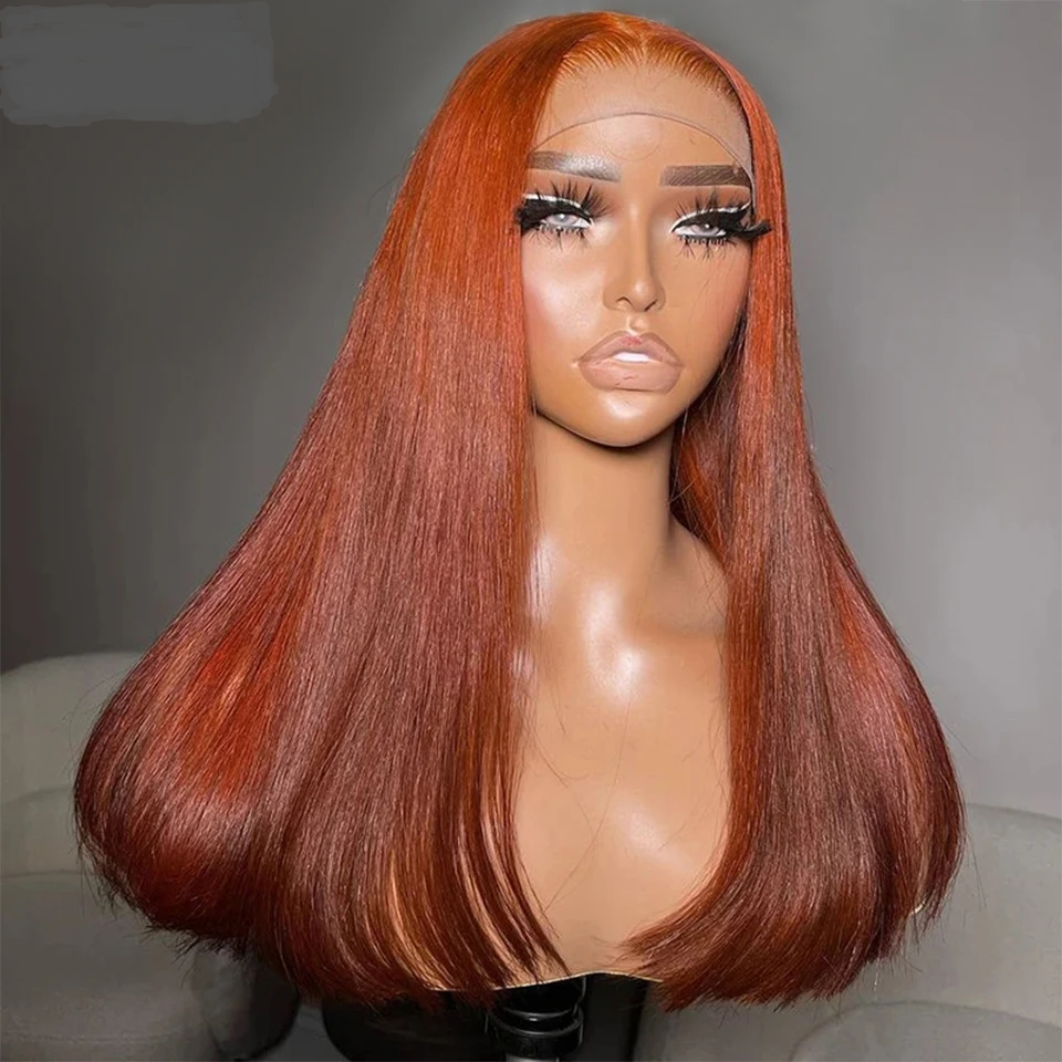 Ginger Orange Straight Human Hair Wigs Transparent 4x4 Lace wig