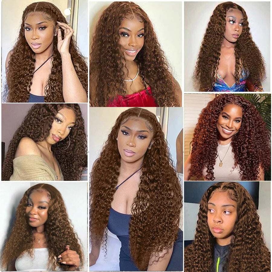 Dark Brown Colored 13X4 Curly Lace Front Human Hair Wigs